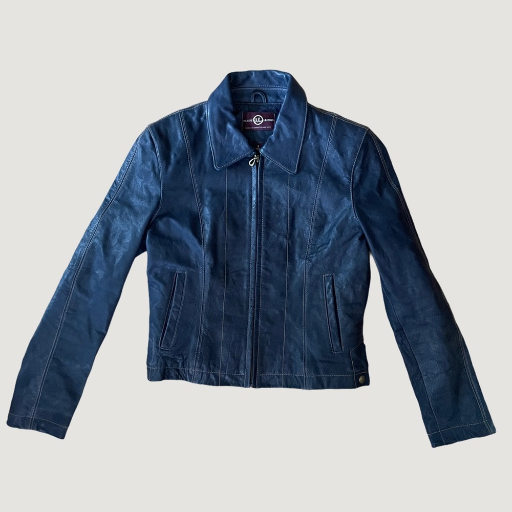 Navy Blue Wilson's Leather zip up leather jacket